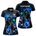 Custom Blue Billiard Death Skeleton Women's Polo Shirts S-5XL