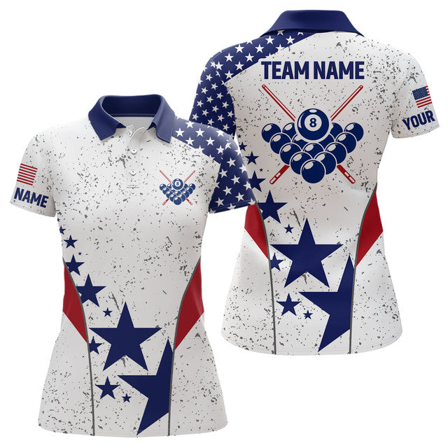 Custom Patriotic 8 Ball Billiard USA Flag Shirts Women Women's Polo Shirts S-5XL