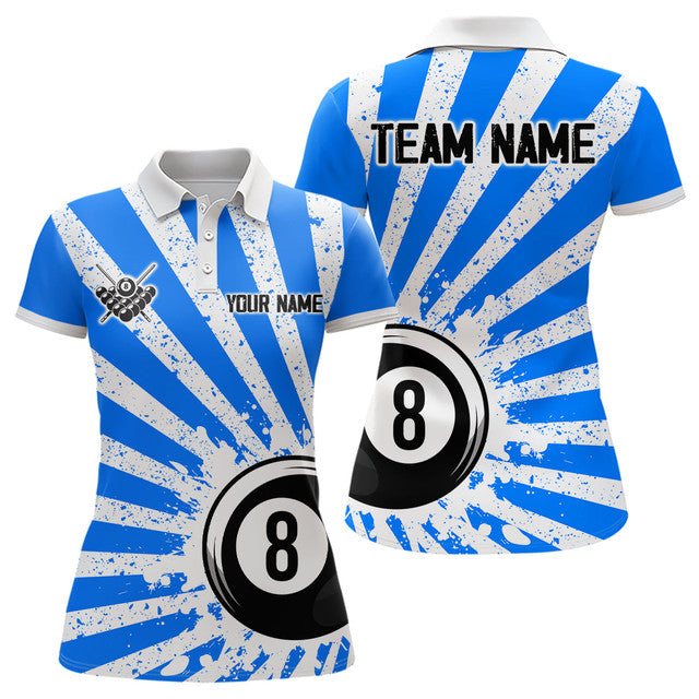 Custom Funny Grunge Billiard 8 Ball Blue 8 Ball Pool Women's Polo Shirts S-5XL