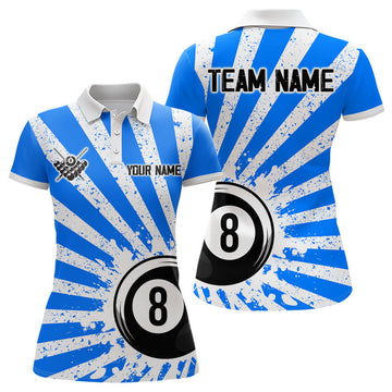 Custom Funny Grunge Billiard 8 Ball Blue 8 Ball Pool Women's Polo Shirts S-5XL