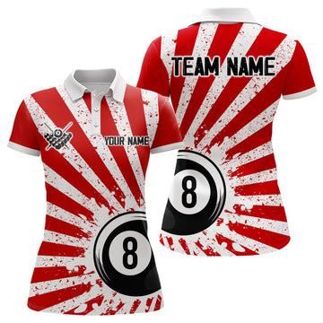 Custom Funny Red 8 Ball Billiard Design Grunge Style Women's Polo Shirts S-5XL