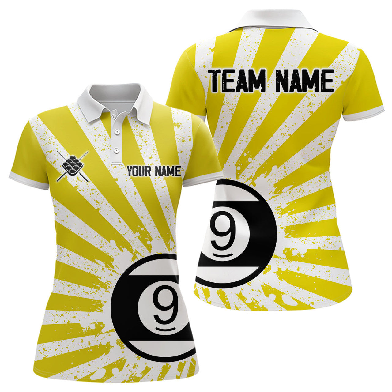 Custom Funny Grunge Yellow Billiard 9 Ball Pool Attire Women's Polo Shirts S-5XL