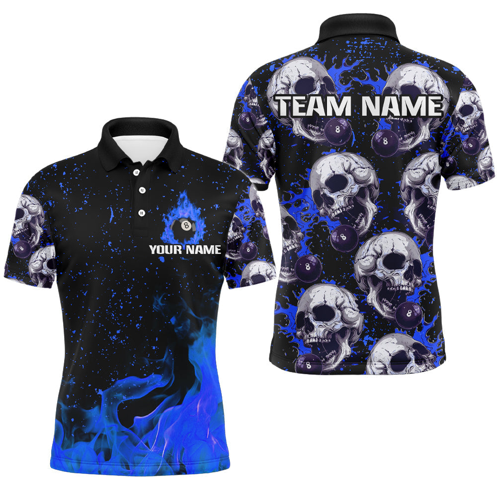 Customized Blue Billiard Skull Fire 8 Ball Shirt Men's Polo Shirt