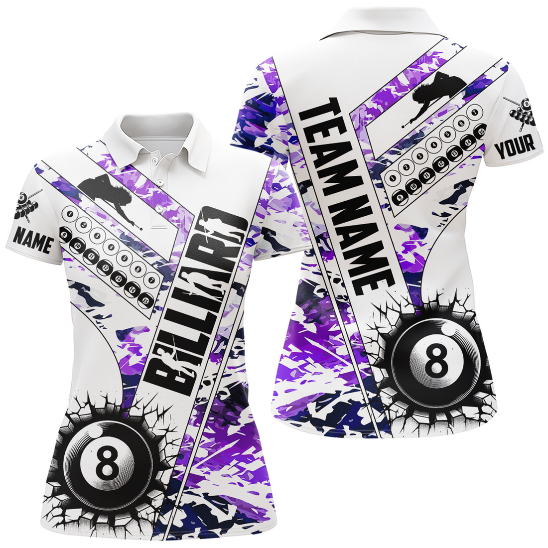 Custom Cracky Billiard 8 Ball Pool Camo Women's Polo Shirts S-5XL