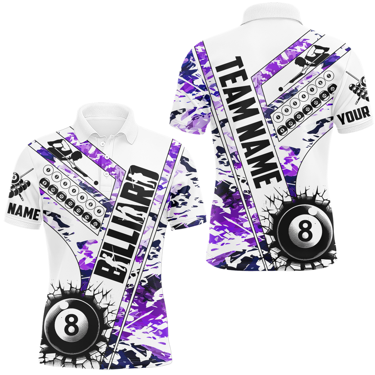 Cracky Billiard 8 Ball Pool Camo Custom Team League Men's Polo Shirt S-5XL