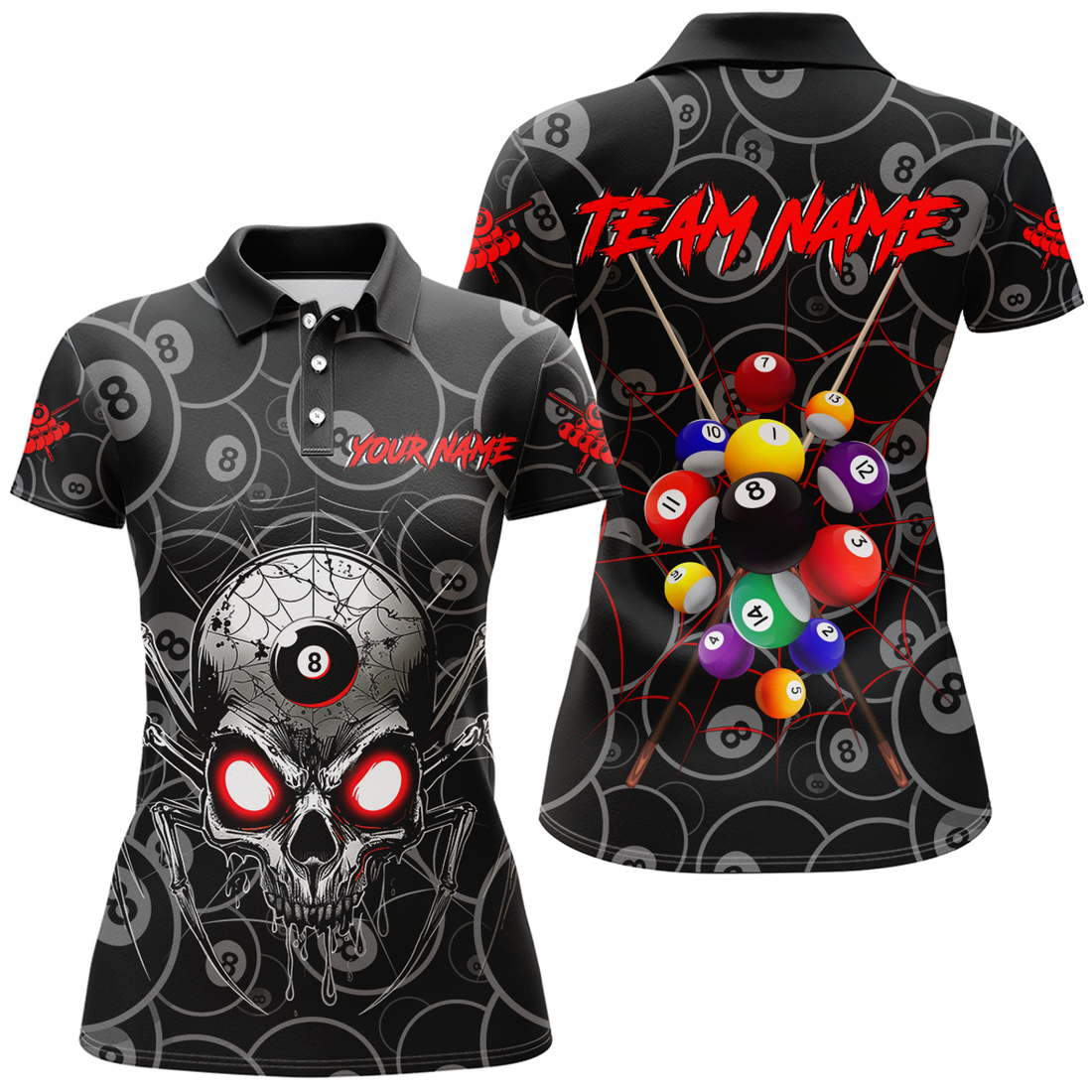 Custom Name Skull Spider Billiard Team Polo Shirt Design Women's Polo Shirts S-5XL