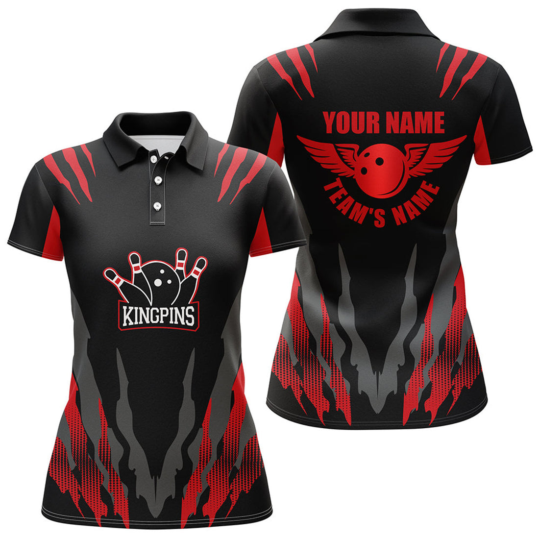Custom Name Kingpins Red Polo Bowling Shirt for Design Women's Polo Shirts S-5XL
