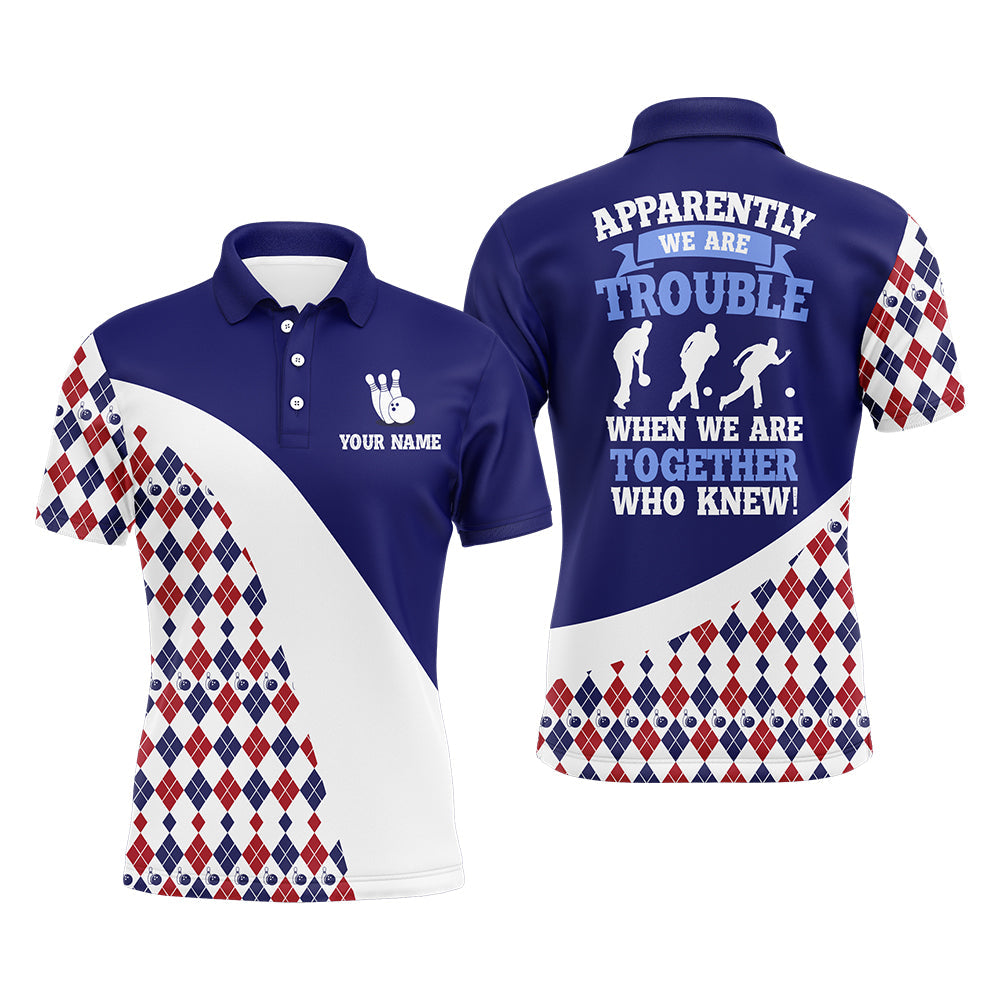 Custom Blue Argyle Bowling Jersey with Name S-5XL Men's Polo Shirt