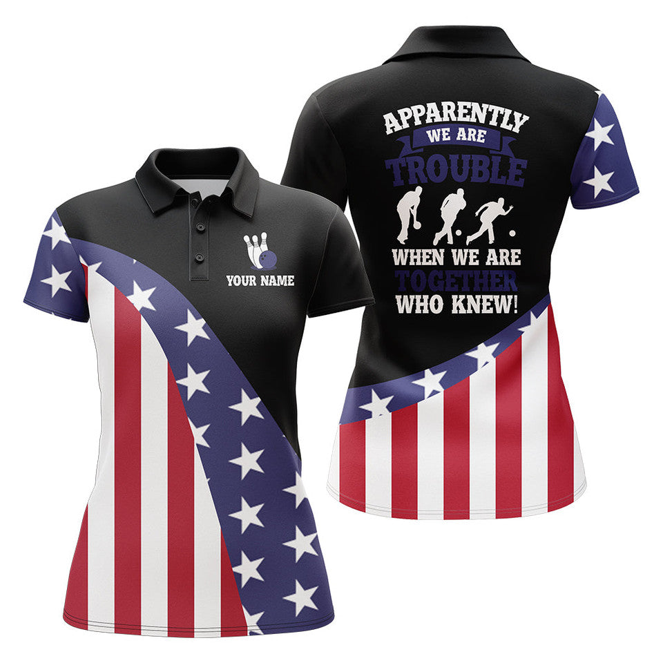 Custom Funny Patriot Bowling Shirt with American Flag for Women's Polo Shirts S-5XL