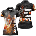 Custom Funny Shut Up and Bowl Bowling Flame Skull Design Women's Polo Shirts S-5XL