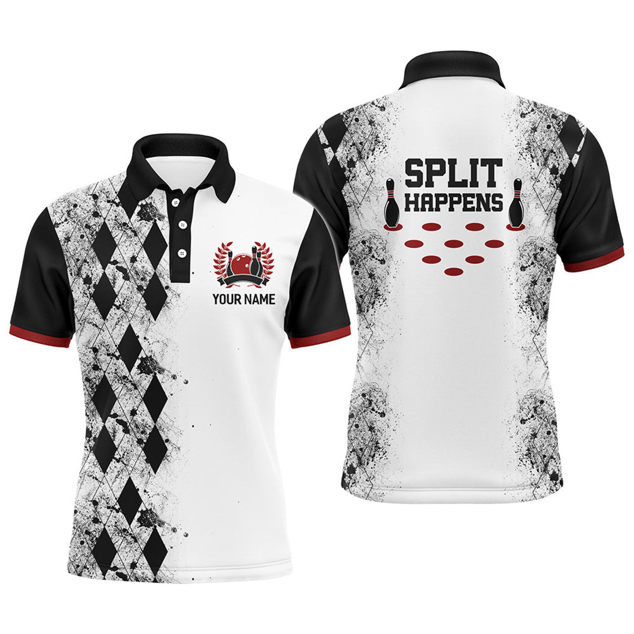 Custom Split Happens Bowling Shirt with Name Men's Polo Shirt S-5XL