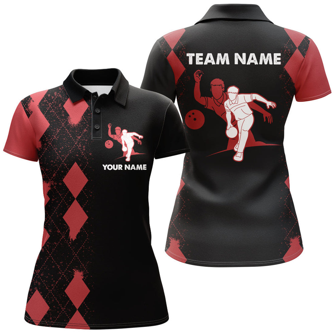 Custom Red Black Bowling Personalized for Bowler Lovers Women's Polo Shirts S-5XL