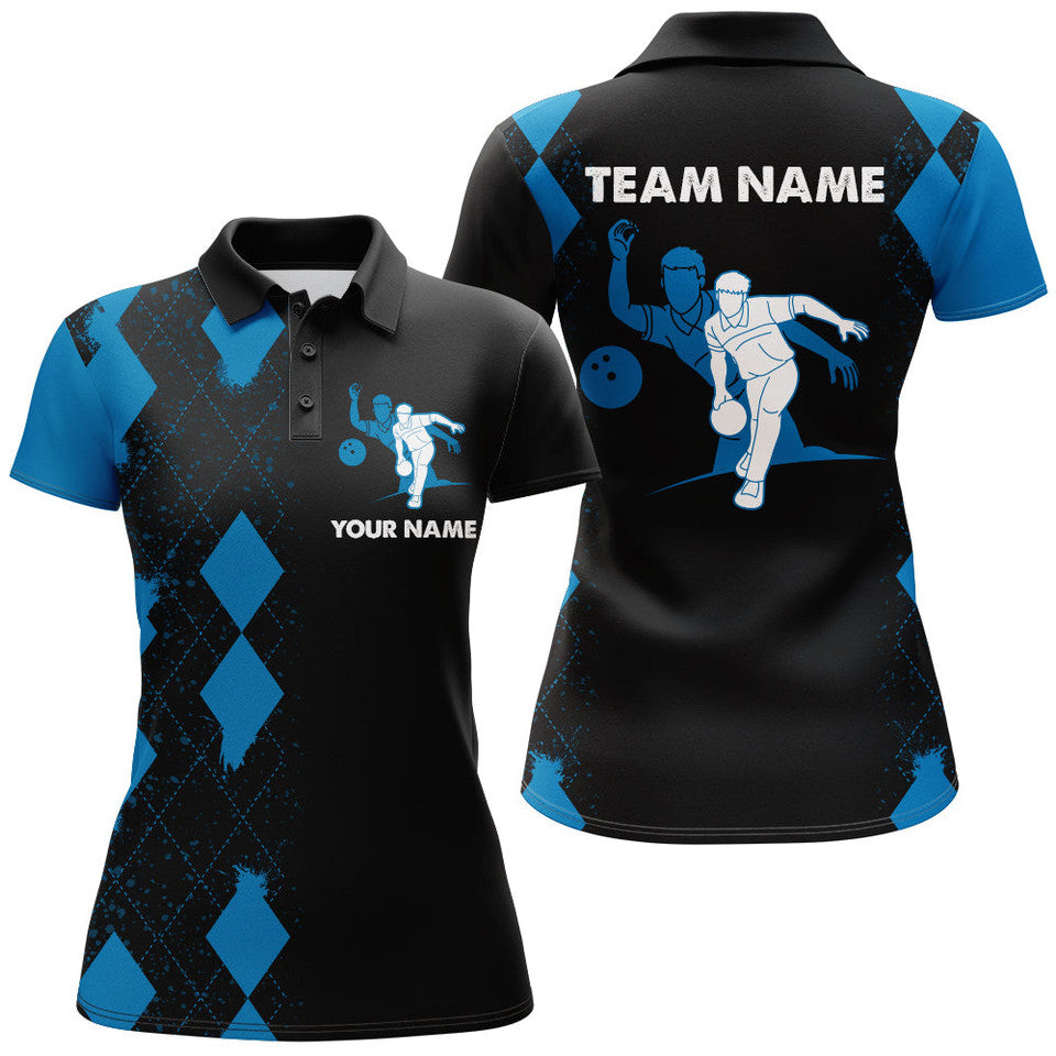 Custom Bowling Shirt Ladies Blue Black Polo Team Women's Polo Shirts S-5XL