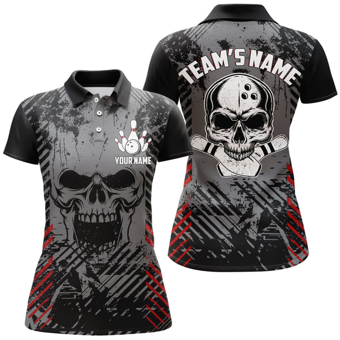 Custom Name Skull Bowling Shirt For Women Team Uniform Women's Polo Shirts S-5XL
