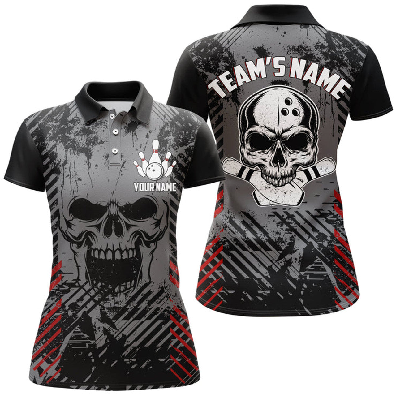 Custom Name Skull Bowling Shirt For Women Team Uniform Women's Polo Shirts S-5XL