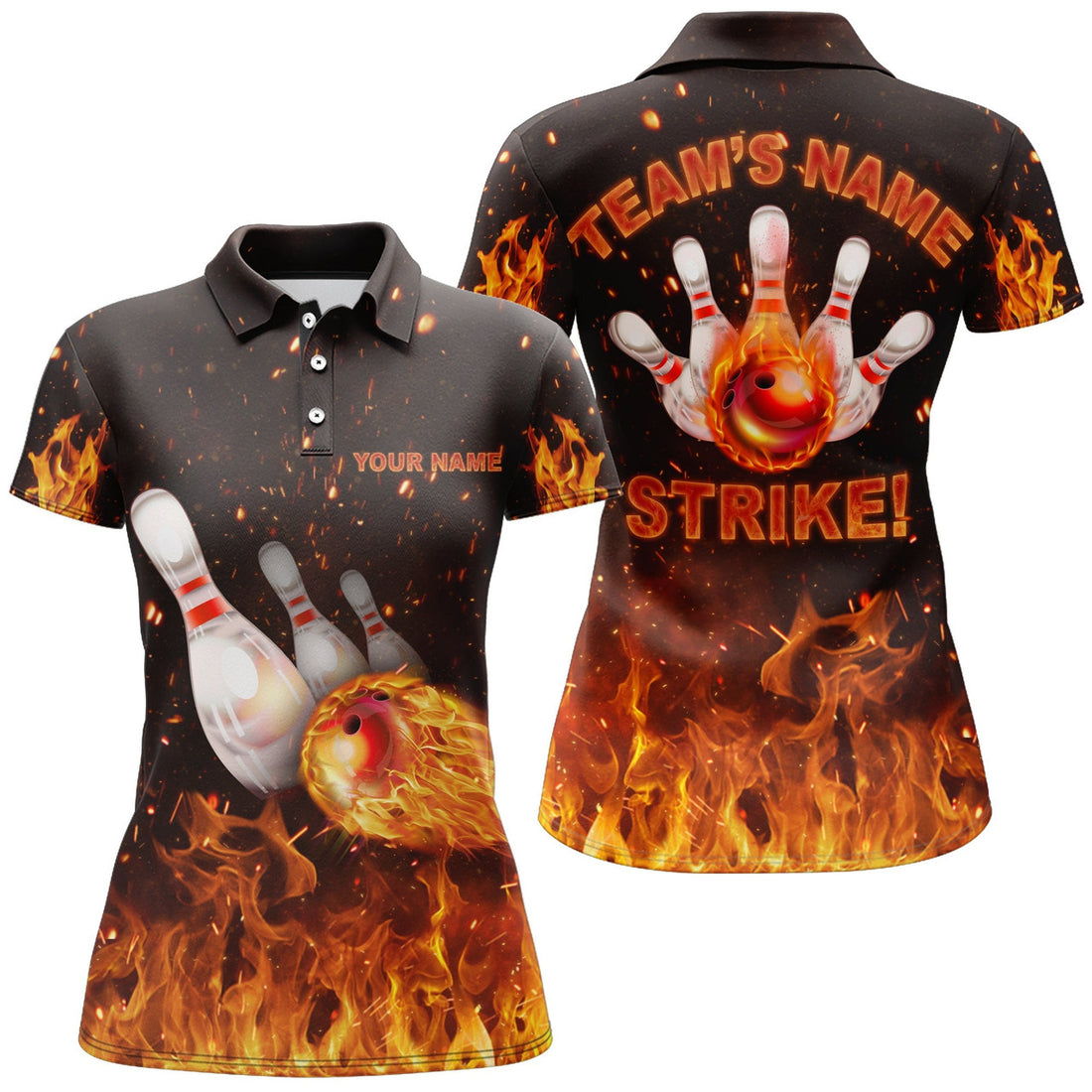 Custom Flames Strike Design Bowling Shirt for Team Look Women's Polo Shirts S-5XL