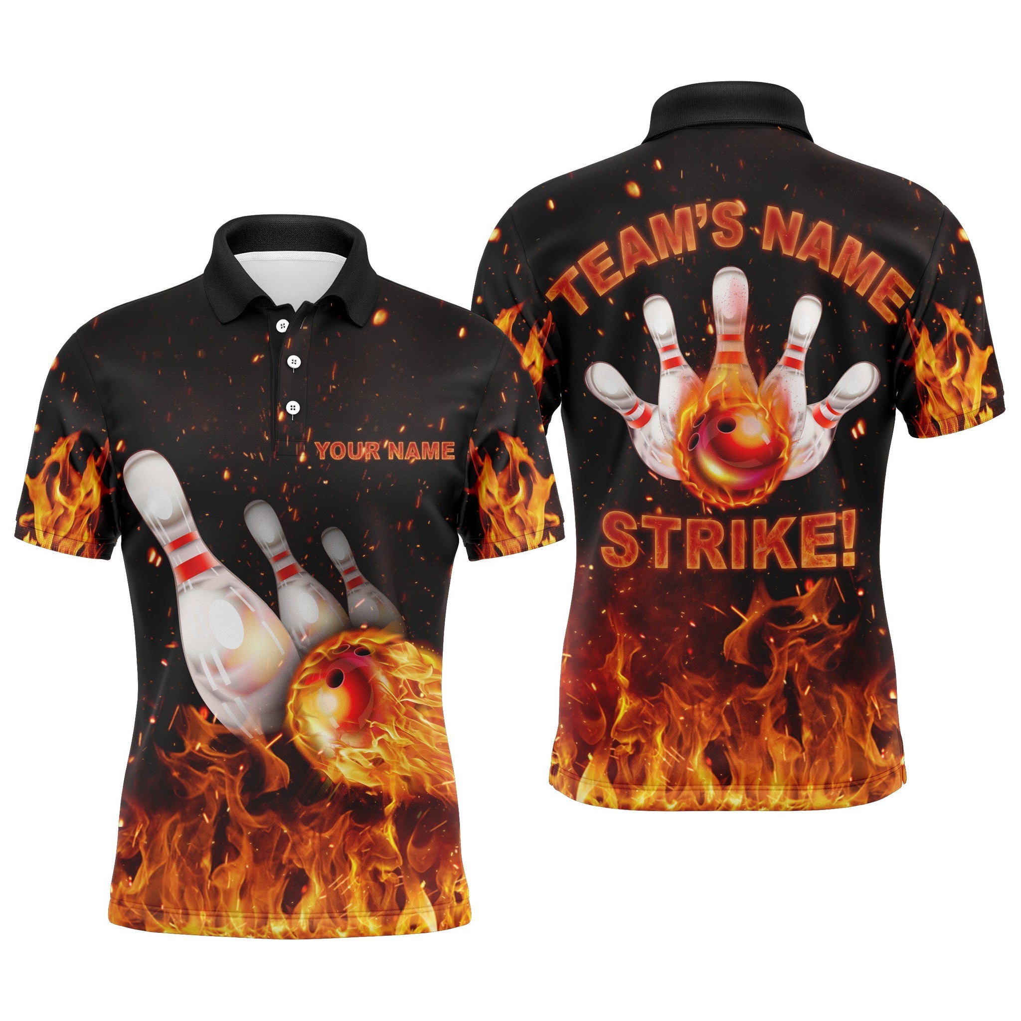 Custom Flames Bowling Shirt for Men Strike Team Fire Polo Shirt Men's Polo Shirt