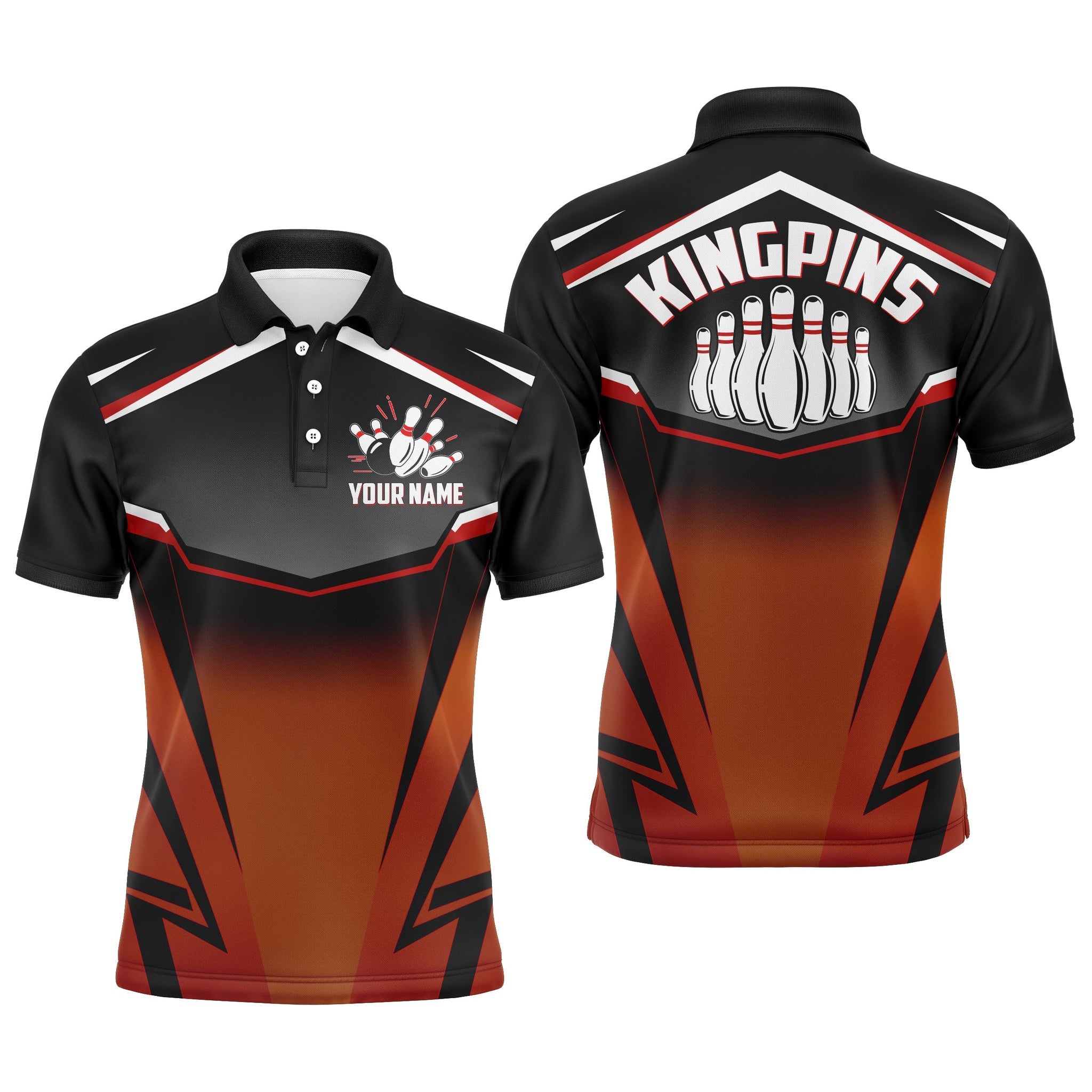 Custom Bowling Shirt for Men Kingpins Orange Polo Name S-5XL Men's Polo Shirt