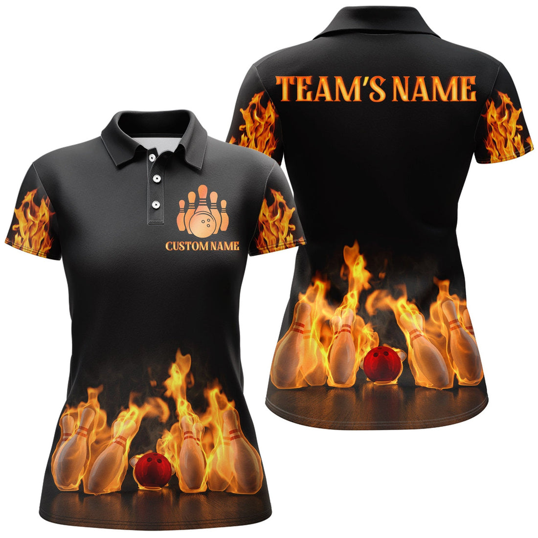 Custom Fire Flame Bowling Shirt with Name for Ladies Women's Polo Shirts S-5XL