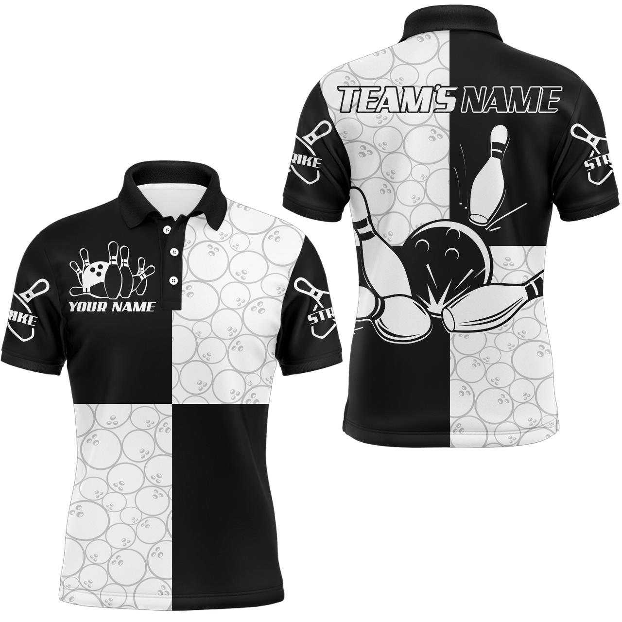 Custom Black & White Bowling Team Jersey for Men Men's Polo Shirt S-5XL