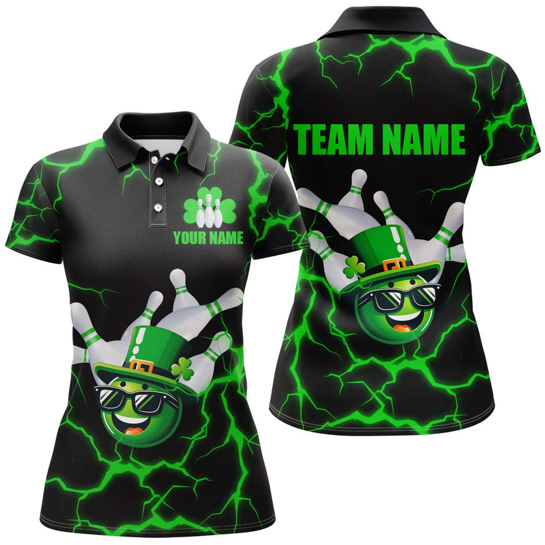 Custom Personalized Lucky Green for Bowling Team Women's Polo Shirts S-5XL