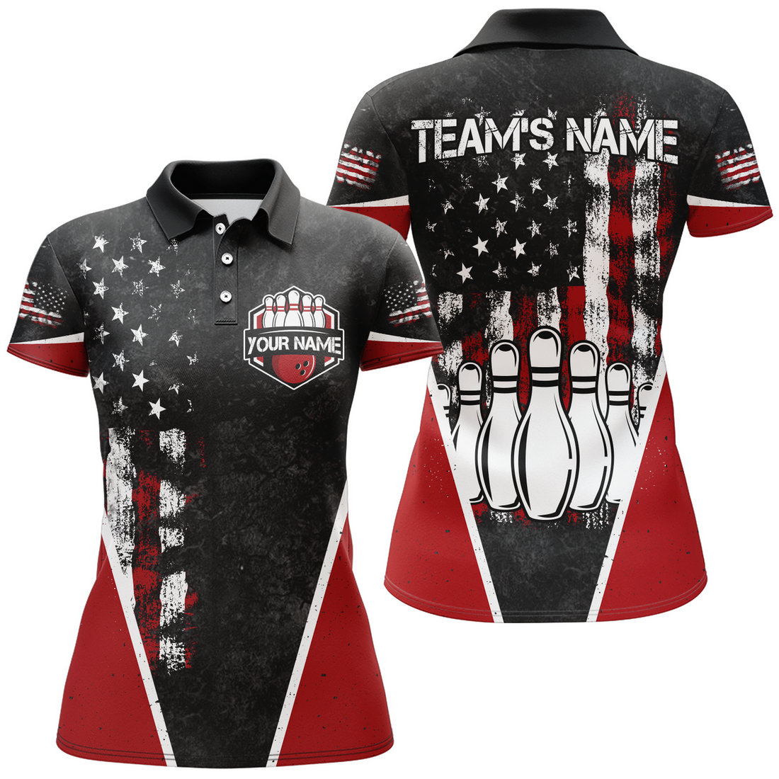 Custom American Bowling Personalized Bowling Team Women's Polo Shirts S-5XL
