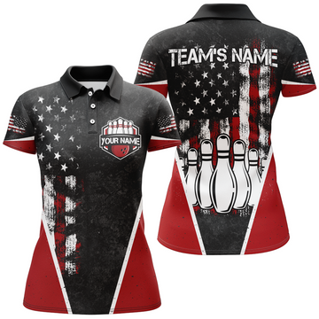 Custom American Bowling Personalized Bowling Team Women's Polo Shirts S-5XL