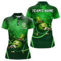 Custom Green Bowling Team for St Patrick Day Lucky Women's Polo Shirts S-5XL