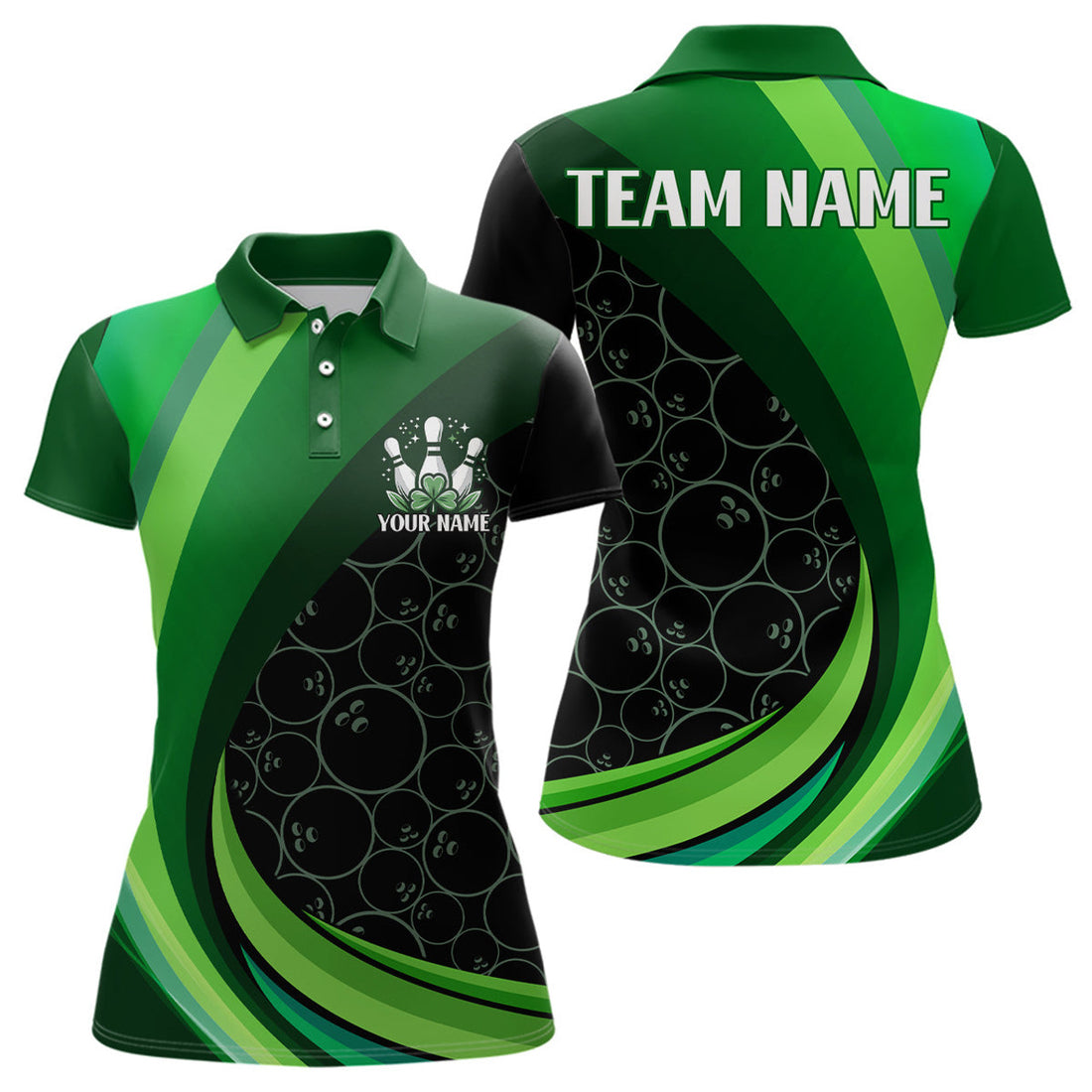 Custom Lucky Green Bowling Team for St. Patrick Day Women's Polo Shirts S-5XL