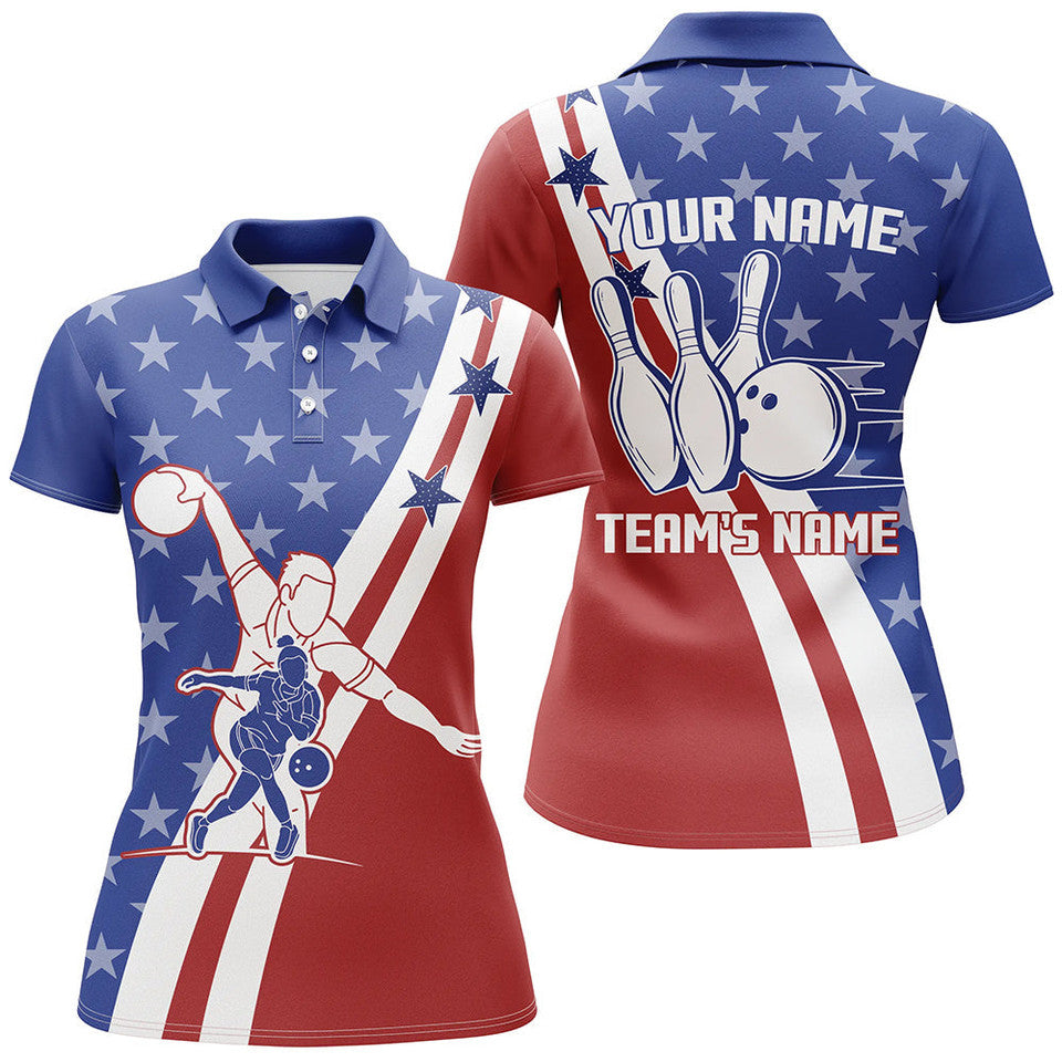 Custom American Flag Patriotic Bowling Team Shirt for Women's Polo Shirts S-5XL