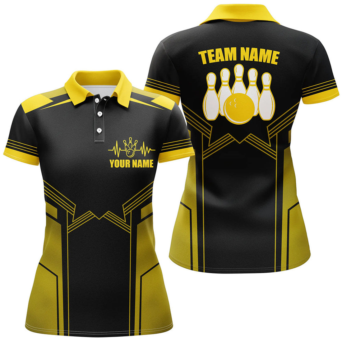 Custom Name Yellow Bowling Shirt for Bowling Team Uniform Women's Polo Shirts S-5XL