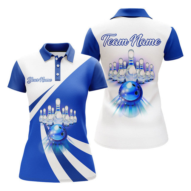 Custom Blue Bowling Ladies Bowling Team League Women's Polo Shirts S-5XL