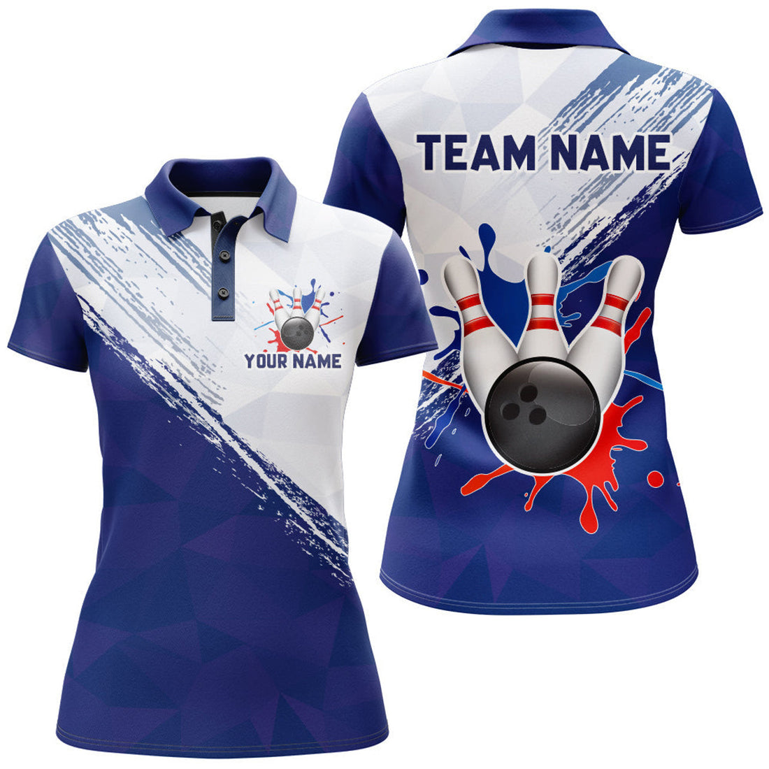 Custom Blue Retro Bowling Shirt For Women Team League Women's Polo Shirts S-5XL
