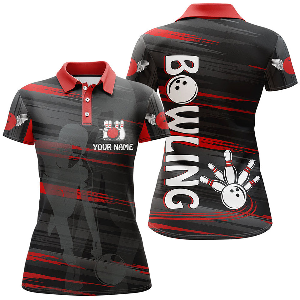 Custom Personalized Red And Black Bowling Shirt For Women's Polo Shirts S-5XL