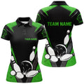 Custom Name Black Green Vintage Bowling Team Shirt Women's Polo Shirts S-5XL