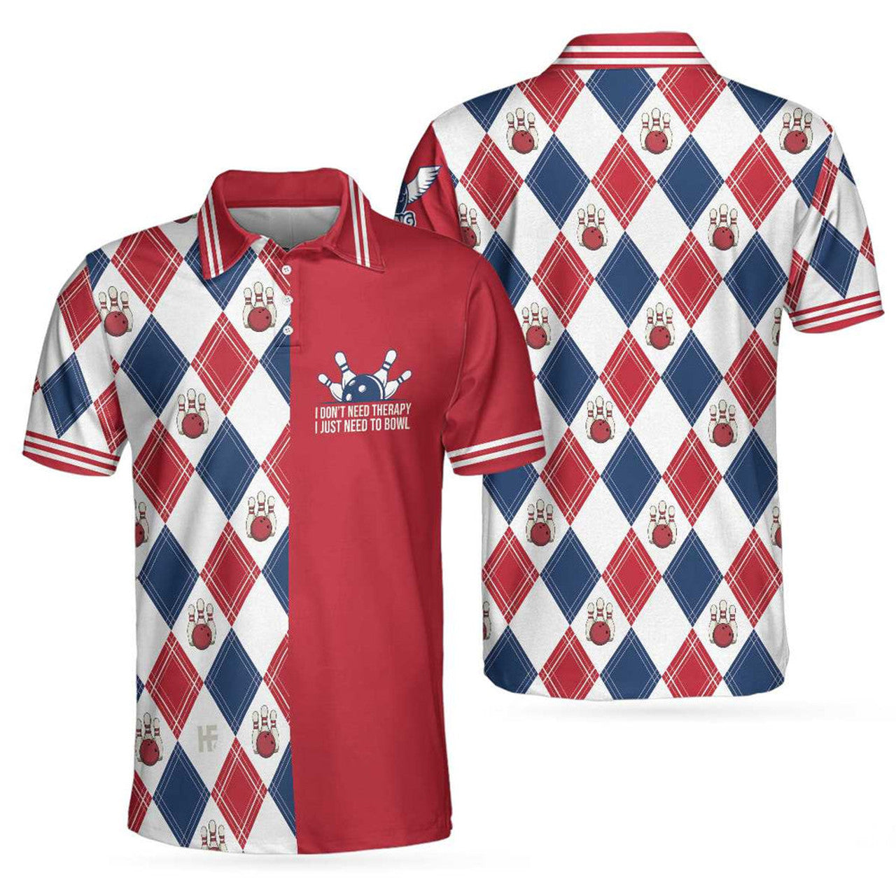 I Don't Need Therapy I Just Need To Bowl Argyle Bowling Men's Polo Shirt S-5XL