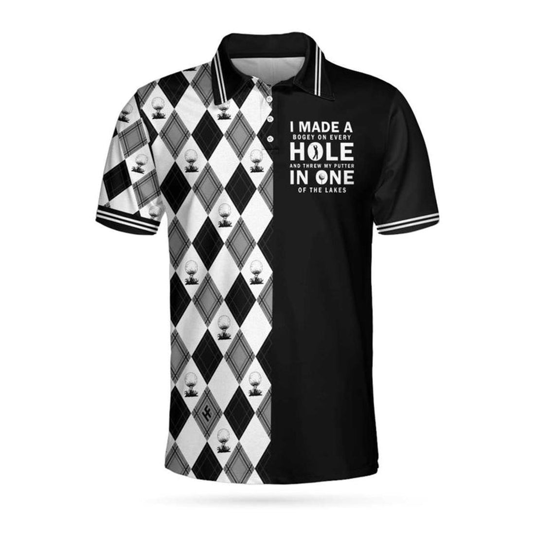 Cool Golf Shirt Black and White Argyle Pattern Men's Polo Shirt S-5XL