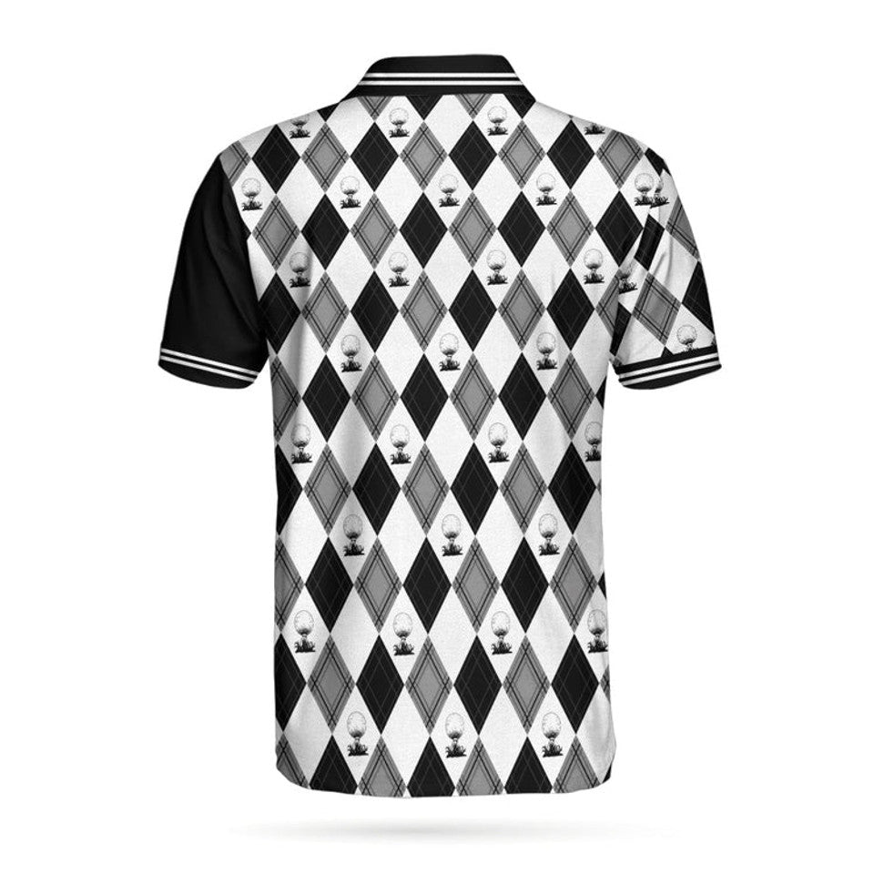 Cool Golf Shirt Black and White Argyle Pattern Men's Polo Shirt S-5XL