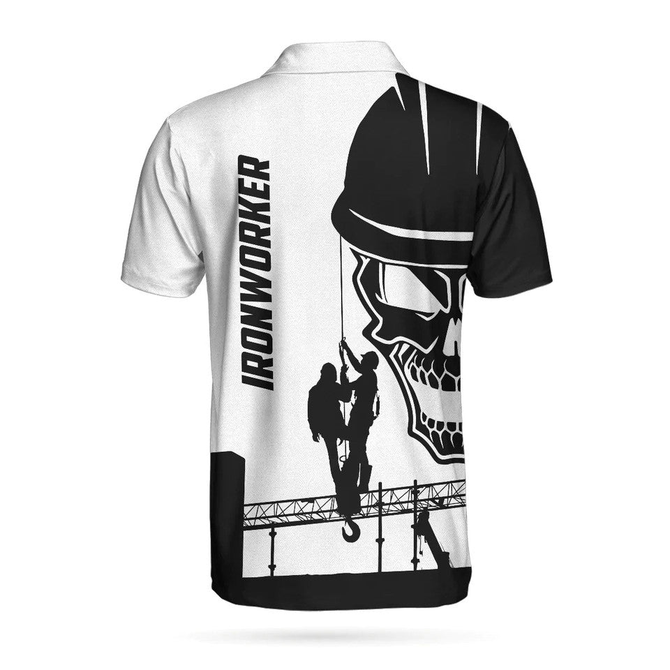 Ironworker Skull Short Sleeve Black Silhouette Shirt Men's Polo Shirt S-5XL