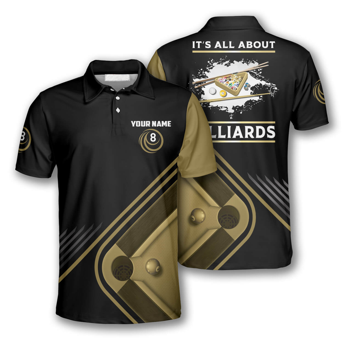 Custom It's All About Billiards Custom Name Billiard Men's Polo Shirt S-5XL