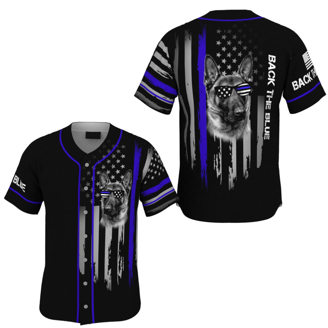 Police Belgian Malinois USA Flag Baseball Jersey S-5XL