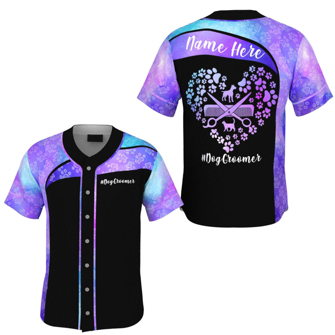 Custom Dog Groomer Purple Heart Paw Shirt Gift Baseball Jersey S-5XL