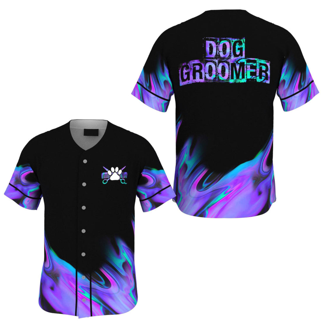 Dog Groomer Blue Purple Baseball Jersey Salon Uniform Baseball Jersey S-5XL