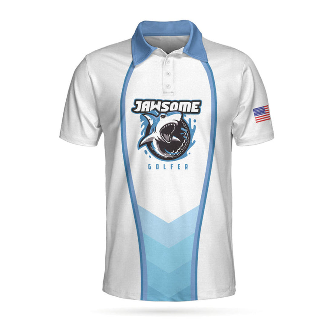 Jawsome Golfer Shark American Flag Best Men's Polo Shirt S-5XL
