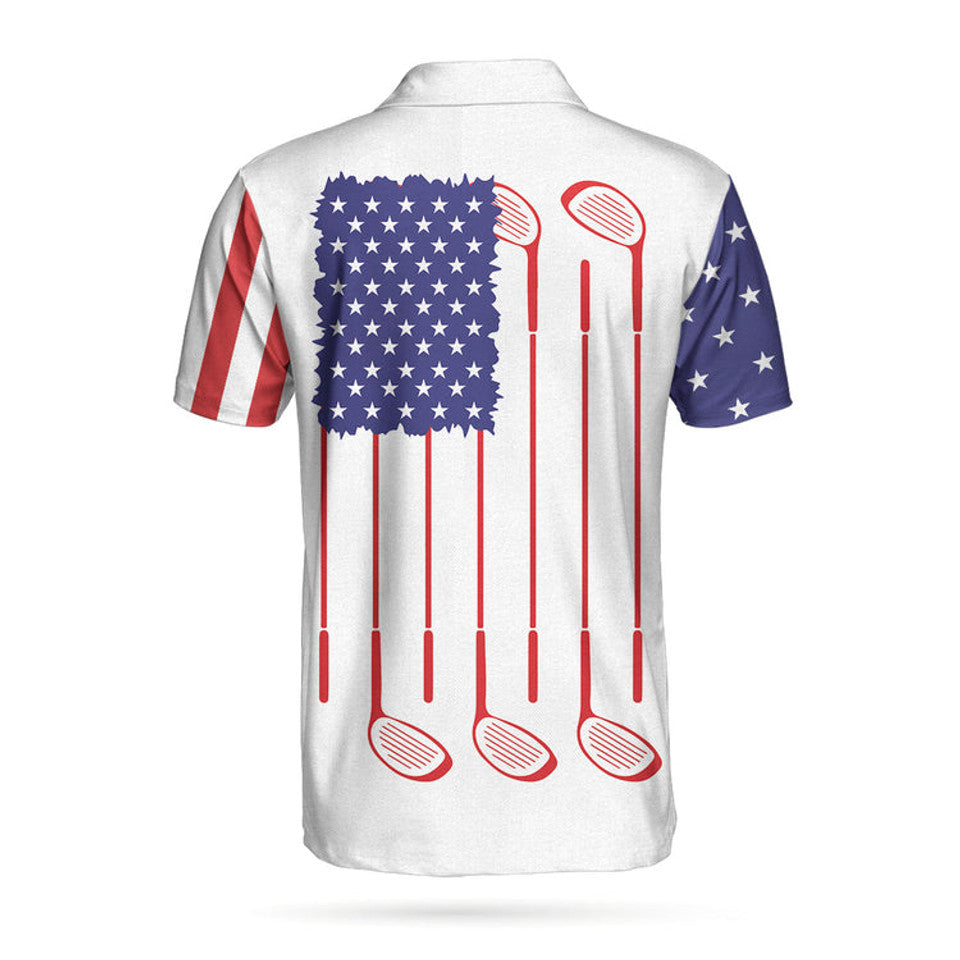 Just Golf It Skull Argyle American Flag Golf Short Sleeve Men's Polo Shirt S-5XL