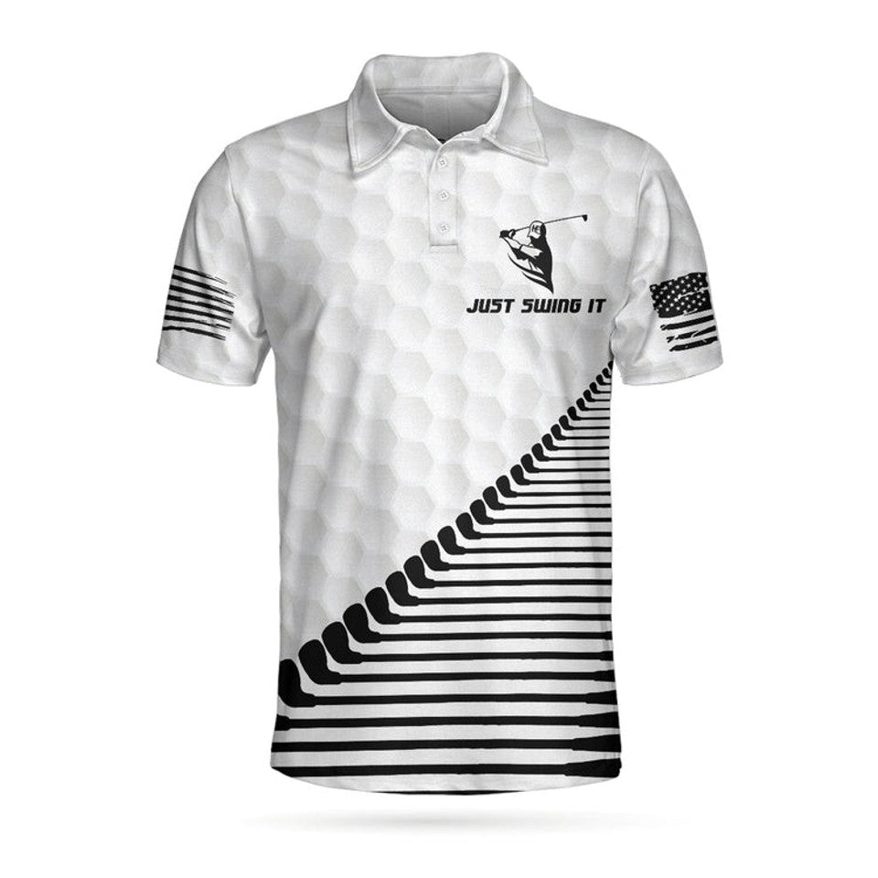 Just Swing It American Golfer Black White Flag Golf Men's Polo Shirt S-5XL