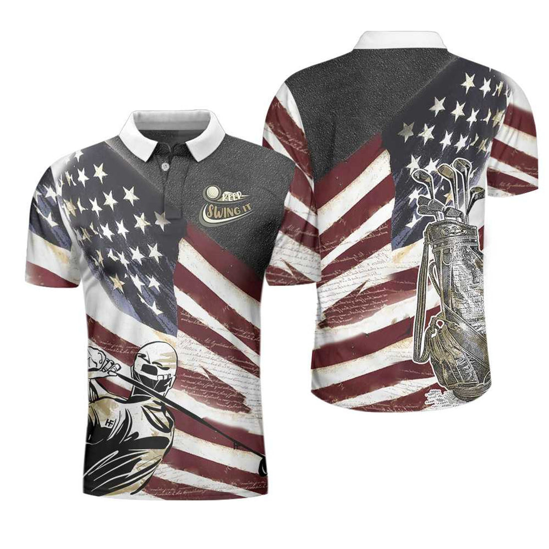 Keep Swing It American Flag Golf Club Golf Shirt for Men Men's Polo Shirt S-5XL