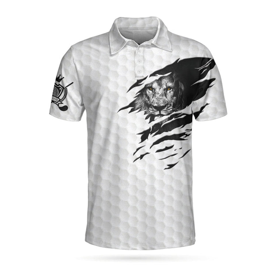 King Of Swings Lion Golfing Black And White Sketch Men's Polo Shirt S-5XL