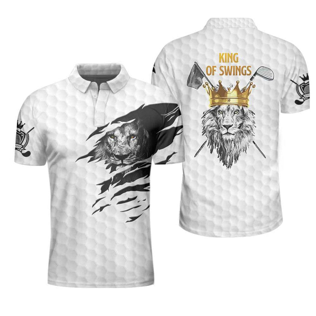 King Of Swings Lion Golfing Black And White Sketch Men's Polo Shirt S-5XL