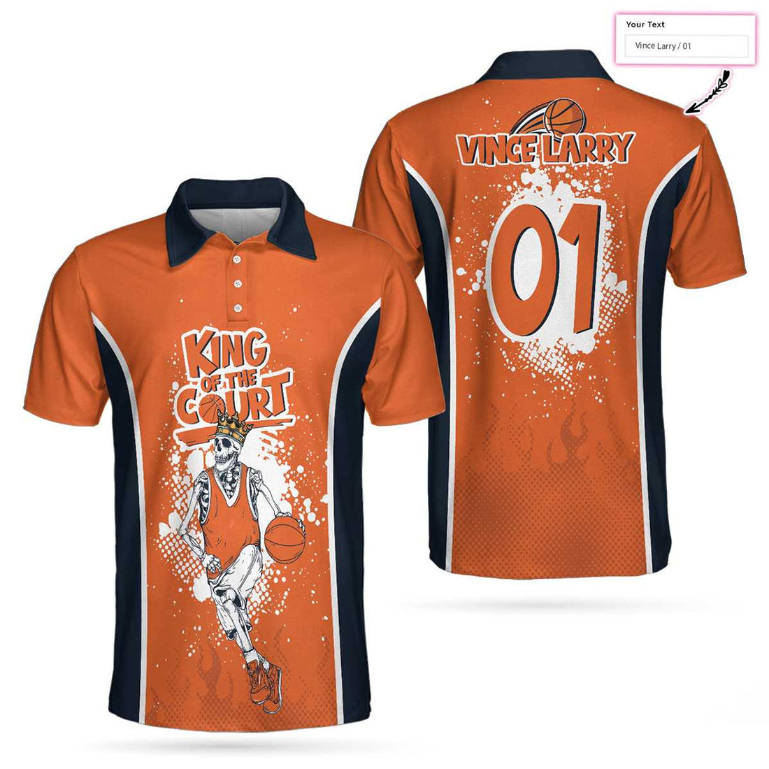 Custom Skeleton Basketball King of the Court Shirt Men's Polo Shirt